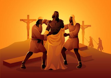 Biblical vector illustration series. Way of the Cross or Stations of the Cross, tenth station, Jesus is Stripped of His Garments. clipart