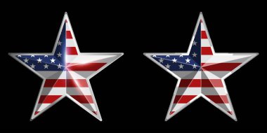 Kabartmalı bir yıldızın vektör illüstrasyonunda iki farklı renkte Amerikan amblemi var. Vatansever temalar ve askeri stil grafikleri için mükemmel.