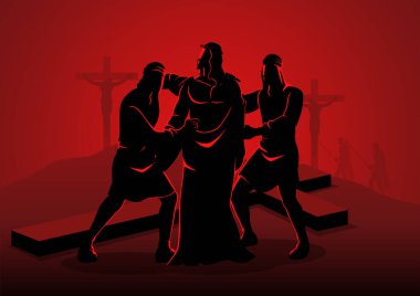 İncil'deki vektör çizim serisi. Yol çapraz veya istasyonları haç onuncu istasyonu, İsa'nın Stripped, O'nun giysiler.