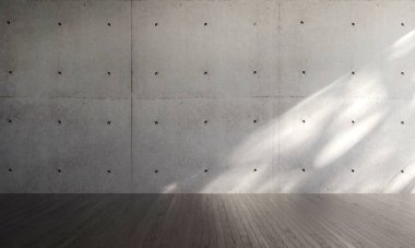 Modern tavan arası boş oturma odası ve beton duvar dokusu iç tasarım. 3B görüntüleme 