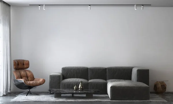 Moderno Soggiorno Minimale Bianco Parete Texture Sfondo Interior Design Rendering — Foto Stock