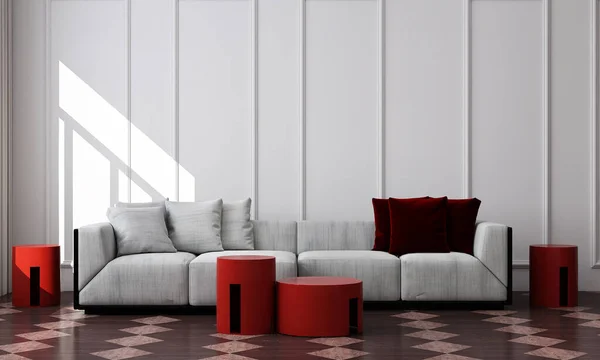 现代舒适的客厅和白色图案墙质感背景室内设计 — 图库照片