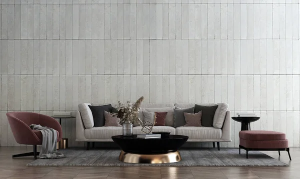 Moderno Salão Luxo Sala Estar Design Interiores Parede Tijolo Textura — Fotografia de Stock
