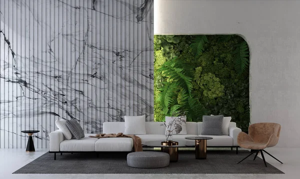 Modernes Weißes Sofa Wohnzimmer Modernes Design Möbel Attrappen Dekoration Rendering — Stockfoto