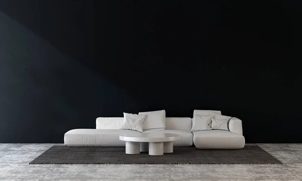 Nowoczesna Biała Sofa Minimalny Salon Niebieska Ściana Tekstura Tło Projekt — Zdjęcie stockowe