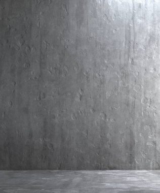 Çatı katı oturma odası ve boş beton duvar dokusu arka plan, asgari iç tasarım, süsleme odası, mobilya dekorasyonu, 3D tasarım..