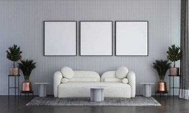 Oturma odası ve beyaz duvar dokusu arka plan, modern iç tasarım, süsleme odası, mobilya dekorasyonu, 3D tasarım..