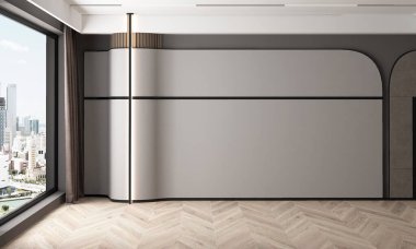 Modern lüks oturma odası ve boş duvar arka planı. 3d oluşturma.