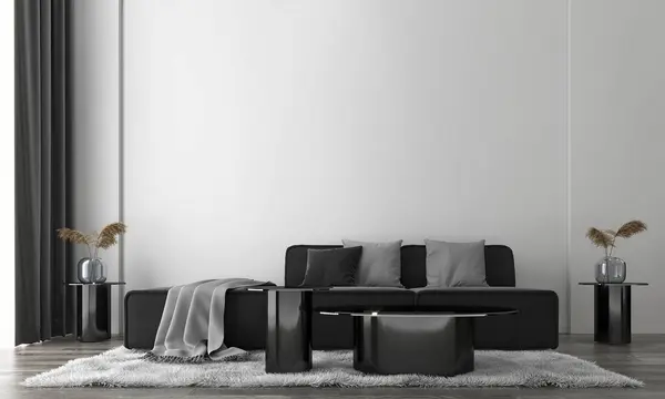 아늑한 세트와 배경으로 거실의 현대적인 인테리어 렌더링 — 스톡 사진