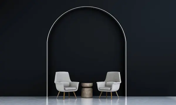 Concepto Diseño Interior Minimalista Sala Estar Fondo Pared Arco Azul Imágenes de stock libres de derechos