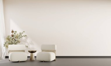 Modern iç dizayn konsepti oturma odası ve boş duvar arka planı. 3d oluşturma.