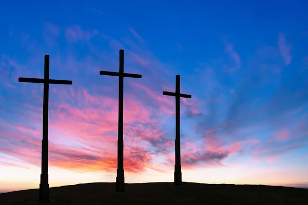 Tres Cruces Montaña Gólgota Que Representan Día Crucifixión Cristos — Foto de Stock