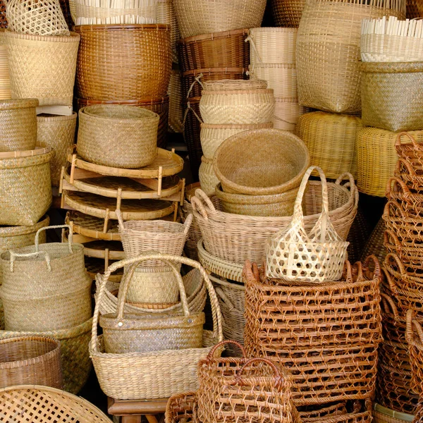 Bamboo Basket Backgrounds Open Market — Stock Photo, Image