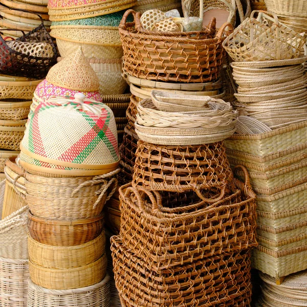 Bamboo Basket Backgrounds Open Market — Stock Photo, Image