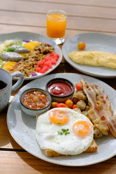 Desayuno Mesa Madera — Foto de Stock