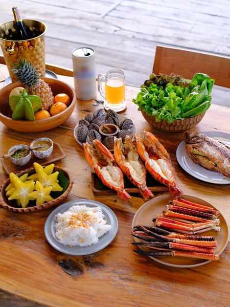 Seafood Grilled Beer Dinner Hotel — Stock Photo, Image