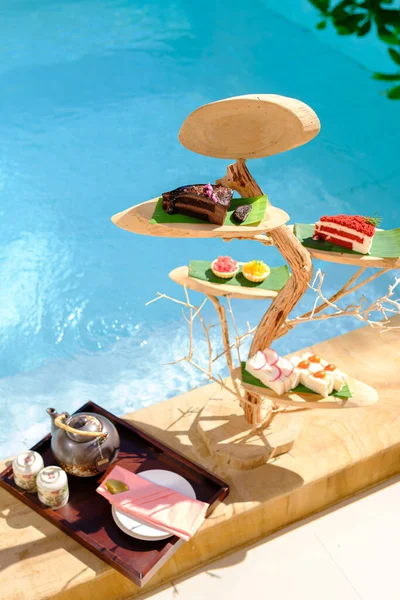 Traditioneller Englischer Nachmittagstee Mit Schokoladenkuchen Hotel — Stockfoto