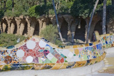 İspanya 'da Barcelona, Park Guell' de Doğa Meydanı ve Çamaşır Odası Portico