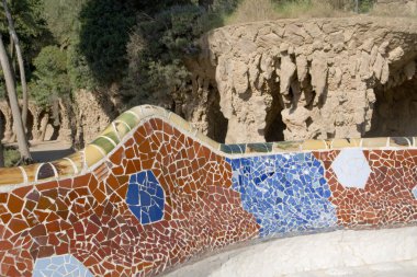 İspanya 'da Barcelona, Park Guell' de Doğa Meydanı ve Çamaşır Odası Portico