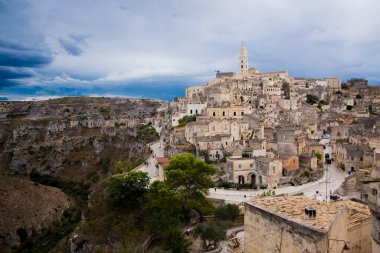 Sasso Barisano 'nun antik Matera kasabasındaki görüntüsü, İtalya' daki Basilicata