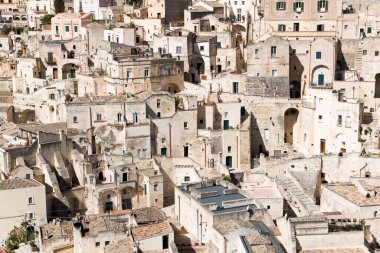 Sasso Barisano 'nun antik Matera kasabasındaki görüntüsü, İtalya' daki Basilicata