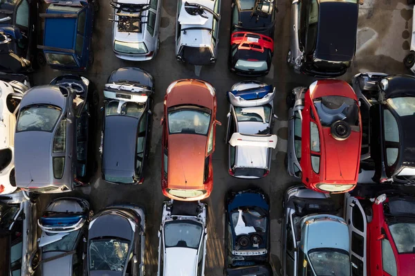 stock image Aerial photographic documentation of a small car demolition park