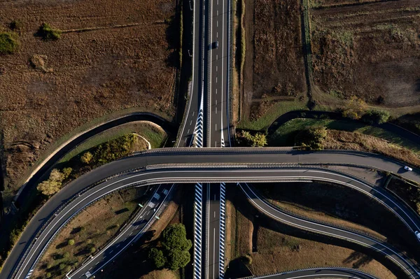 stock image Aerial photographic documentation of a motorway junction taken during the day 