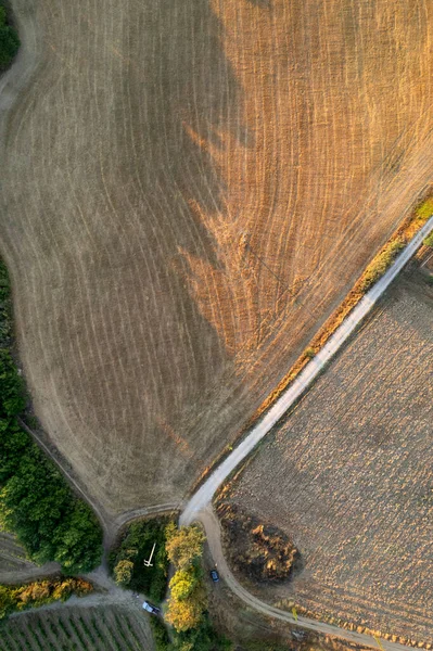Lotnicza Dokumentacja Fotograficzna Budowy Gruntów Rolnych Sezonie Jesiennym — Zdjęcie stockowe