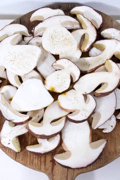 Photographic Documentation Preparation Porcini Mushrooms Frying Them — Stock Photo, Image