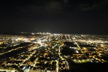 Night aerial photographic documentation of the city of Viareggio Tuscany Italy 