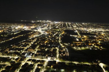 Night aerial photographic documentation of the city of Viareggio Tuscany Italy 