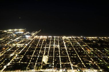 Night aerial photographic documentation of the city of Viareggio Tuscany Italy 