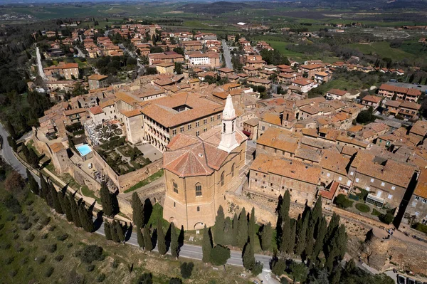 Documentação Fotográfica Aérea Vila Medieval Pienza Siena Itália — Fotografia de Stock
