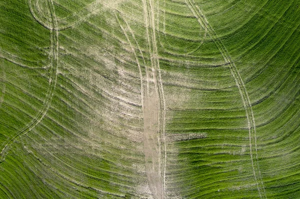 Luftbilddokumentation Von Zeichnungen Die Nach Der Bodenbearbeitung Der Toskana Zurückgelassen — Stockfoto