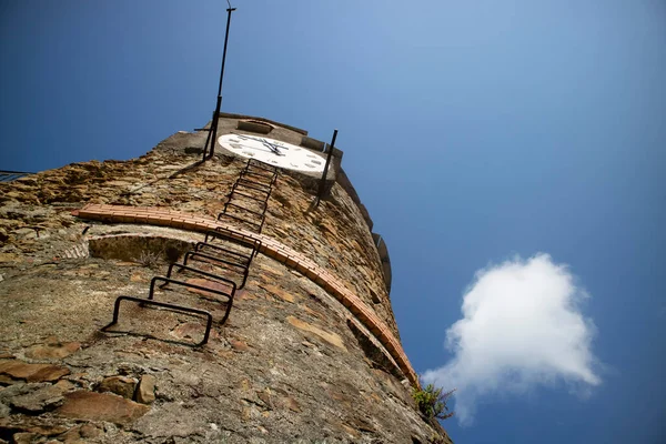 Documentação Fotográfica Torre Relógio Castelo Riomaggiore Cinque Terre Spezia Itália — Fotografia de Stock