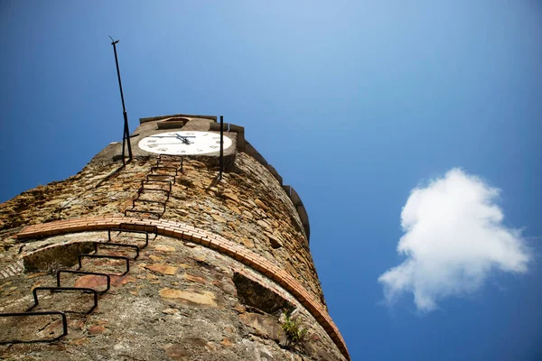 Fotografická Dokumentace Věže Hodin Hradě Riomaggiore Cinque Terre Spezia Itálie — Stock fotografie