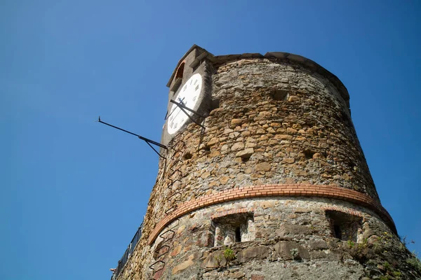 Photographic Documentation Clock Tower Castle Riomaggiore Cinque Terre Spezia Italy — Stock Photo, Image