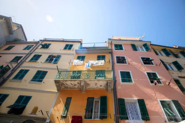 Photographic Documentation Colourful Central Street Riomaggiore Liguria Italy — Stock Photo, Image