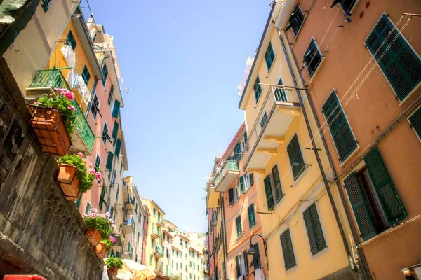 Documentação Fotográfica Colorida Rua Central Riomaggiore Liguria Itália — Fotografia de Stock