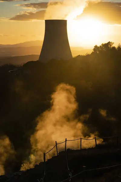Power Plant Exploitation Boraciferous Blowers Production Electricity Seen Sunset Tuscany — Stock Photo, Image