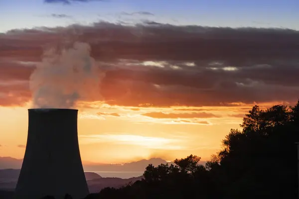Sunset Power Plant Exploitation Boraciferous Blowers Production Electricity Tuscany Italy — Stock Photo, Image