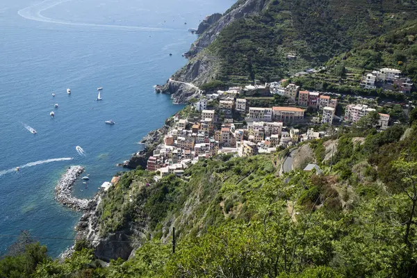 Vista Panorâmica Cidade Riomaggiore Cinque Terre Liguria Itália Imagem De Stock