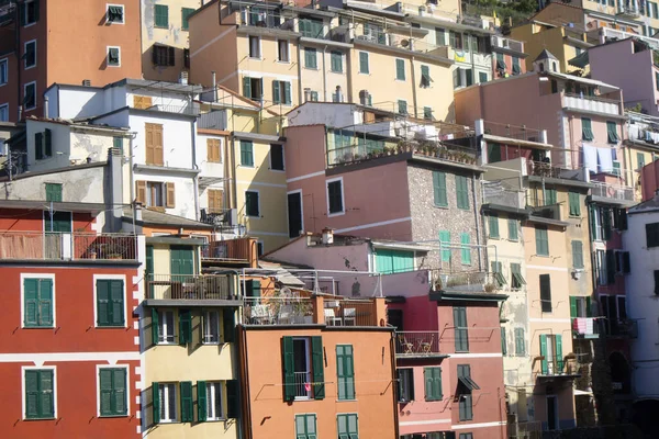 Riomaggiore Cinque Terre Liguria镇的照片记录 图库照片