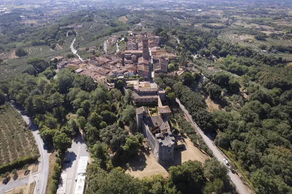 Documentação Fotográfica Aérea Cidade Medieval Montecarlo Província Lucca Toscana Imagem De Stock