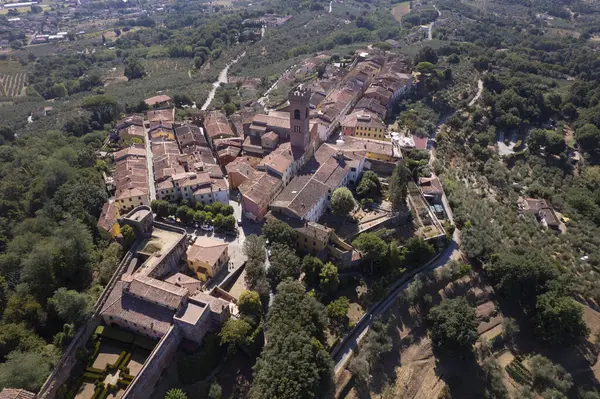 Documentazione Fotografica Aerea Del Borgo Medievale Montecarlo Provincia Lucca Toscana Immagini Stock Royalty Free