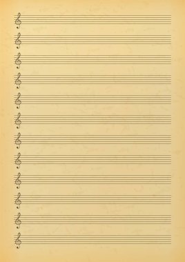 Eski boş nota sayfası. Not yazmak için boş kollu müzik kağıdı