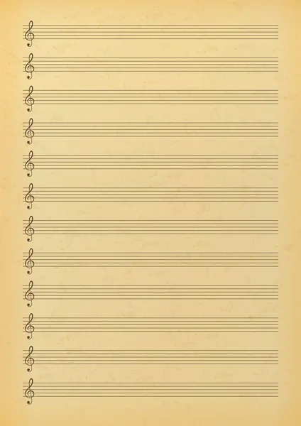古い空白の楽譜ページ 音符を書くための空の譜付きの楽譜 — ストックベクタ