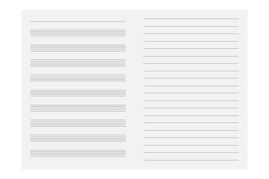 Music sheet and lined paper folio page template.