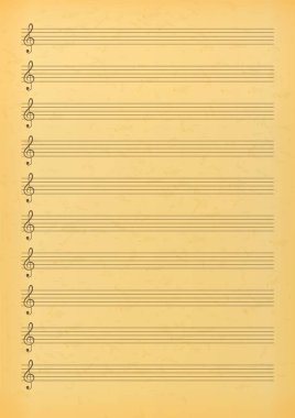 Vintage blank sheet music page. Old music paper with empty stave for writing notes