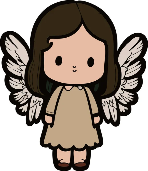 卡通片风格的矢量可爱的天使小女孩 长着棕色的裙子翅膀 — 图库矢量图片
